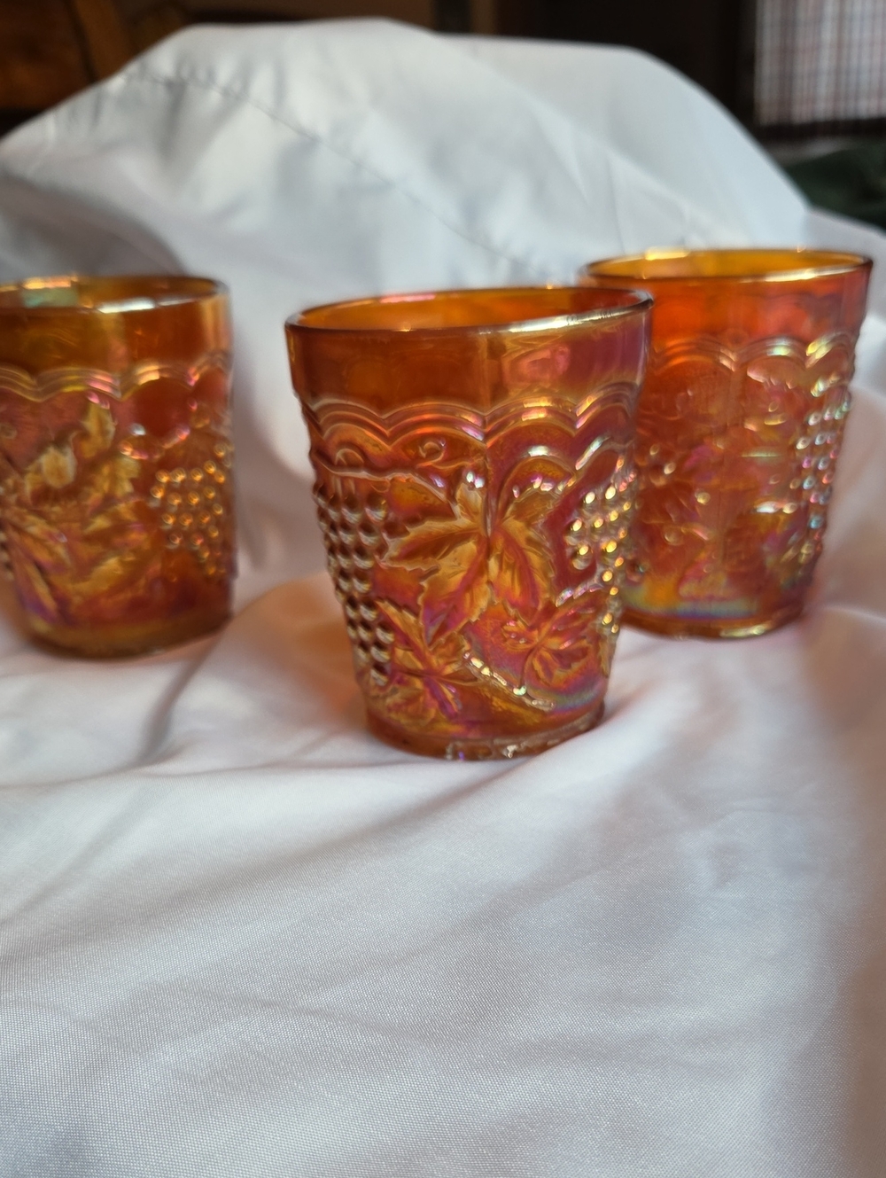 Indiana Glass Iridescent Carnival Marigold Grape & Cable Tumbler Set